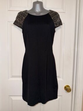 ERIN by Erin Fetherston Black Short Sleeve Shift Dress w/ Sequin Shoulders
